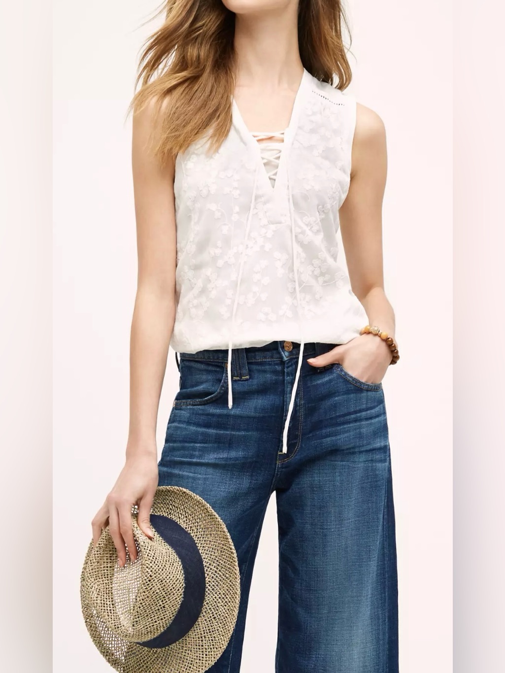 Maeve By Anthropologie White Sleeveless Floral Embroidered Blouse - Size 4